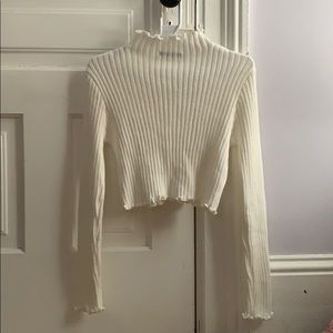 White ribbed mock neck top